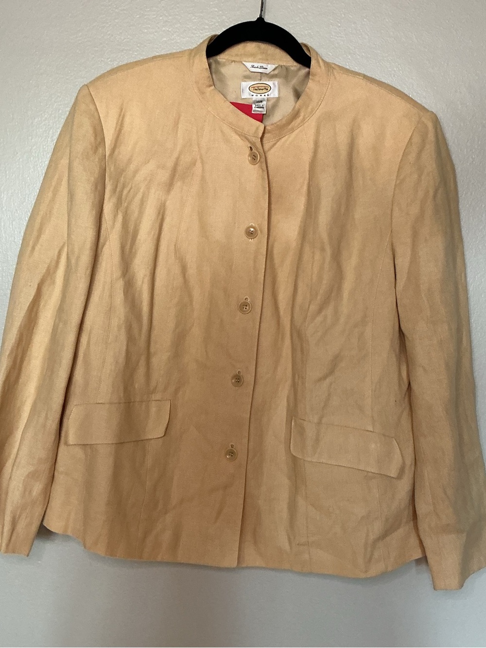 Talbots Beige Collarless Button-Front Jacket 100% Irish Linen